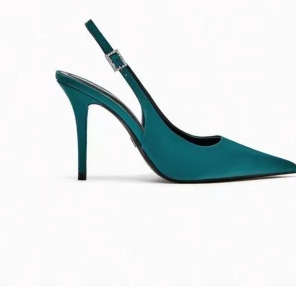Womens Back Strap Pointed Toe Shoes Blue French High-heeled Sandals Slingbacks